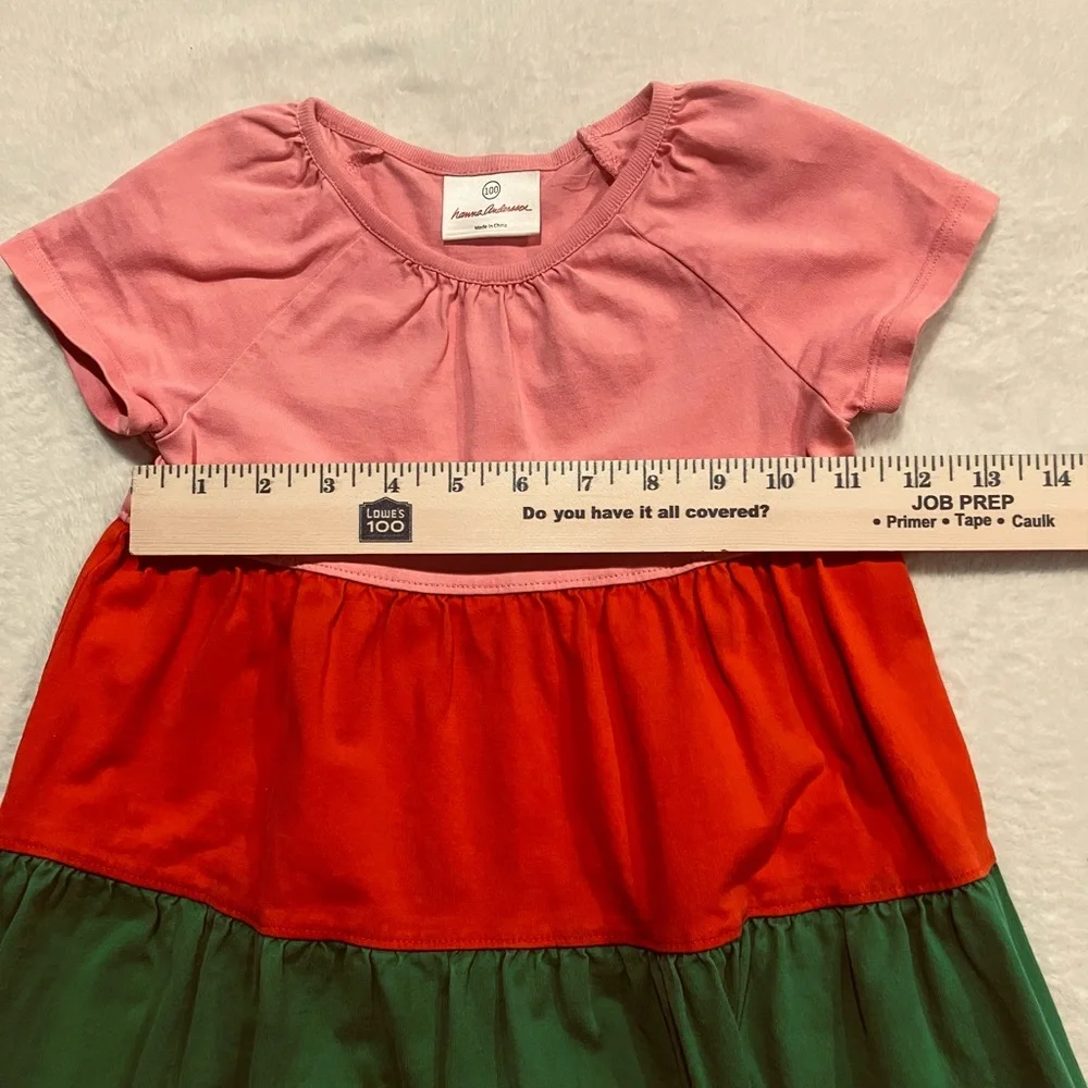 Hanna Andersson Girls 4 (100) Color Block Dress Pink Red Green Blue Cotton
